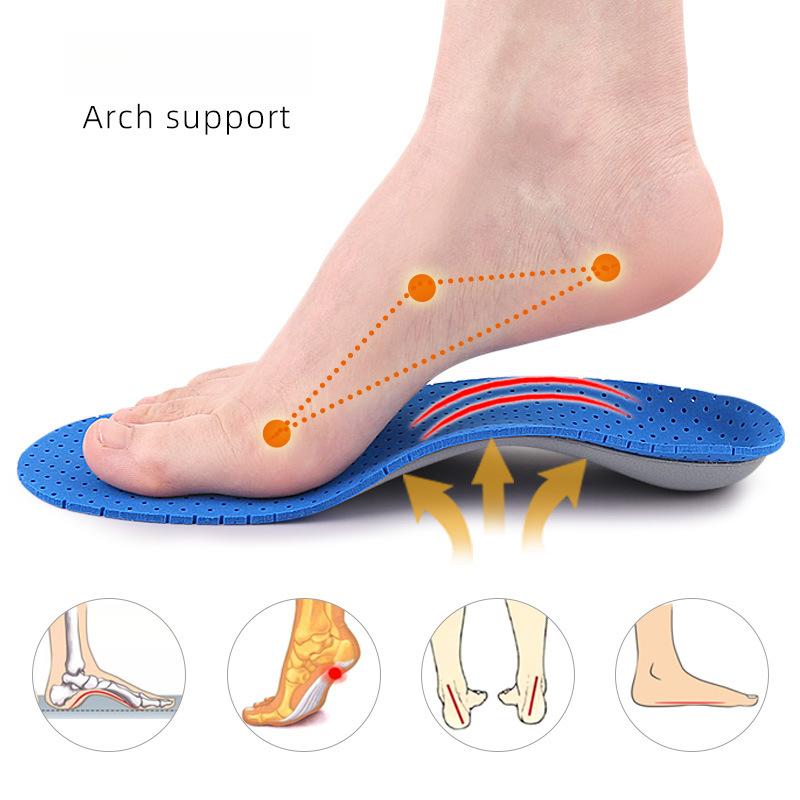 Arch Support EVA Elastic Shock Absorption Insole Blue Surface Gray Bottom Ventilation Hole Men's and Women's Orthopedic Arch Full Pad