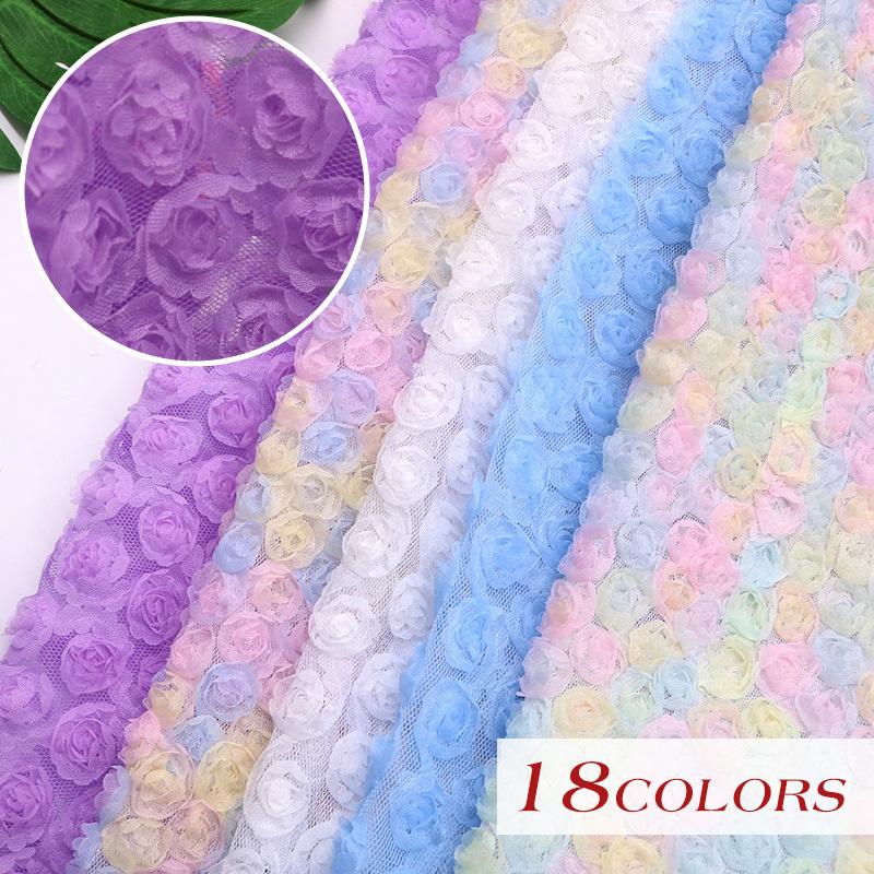 1 Yard Rose Flower Tulle Mesh Fabric Stretch 3D Rose Embroidery Designer Fabric DIY Sewing Wedding Party Dress Background Decor