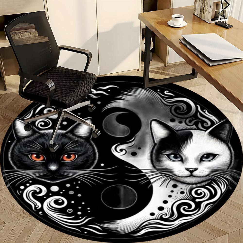 1pc Yin Yang Cats Chair Carpet for Office, Round Non Slip Durable Large Size Office Carpet, Suitable for Office