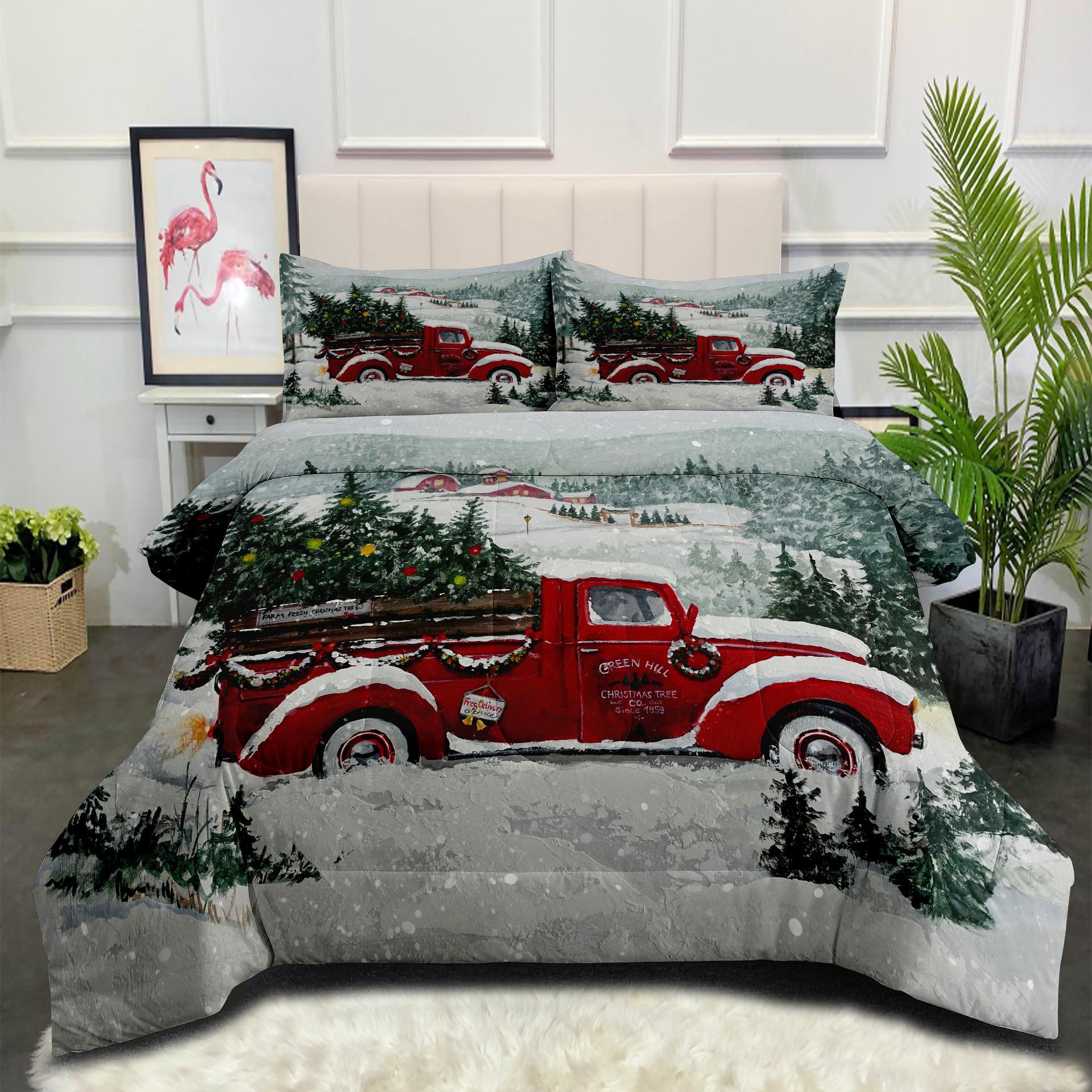 Fat Quilt Core Christmas Casual Quilt Snowman Gift Bedding Feather Silk Cotton Quilt Cover Three-piece Set 140*200cm
