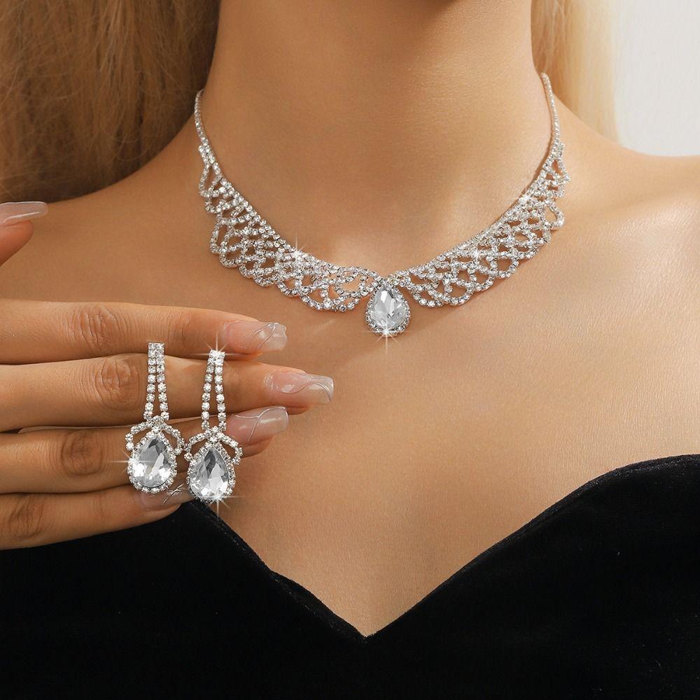 Ensemble Collier Boucles d'Oreilles Exquis Ensemble Collier Cristal Brillant Ensemble Bijoux Strass Mariage Banquet