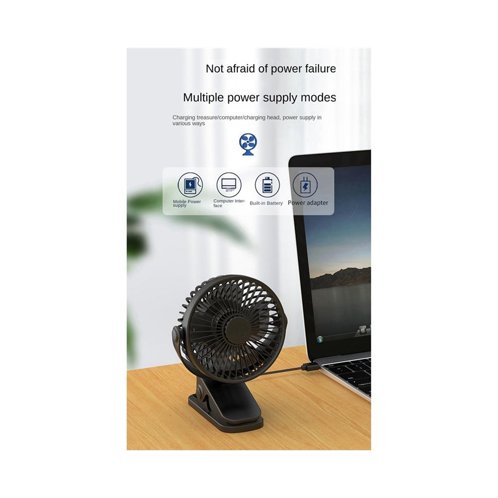 1200Mah Summer Clip-on Fan Portable Automatic Oscillating Head Rechargeable High Wind Power for Student Black
