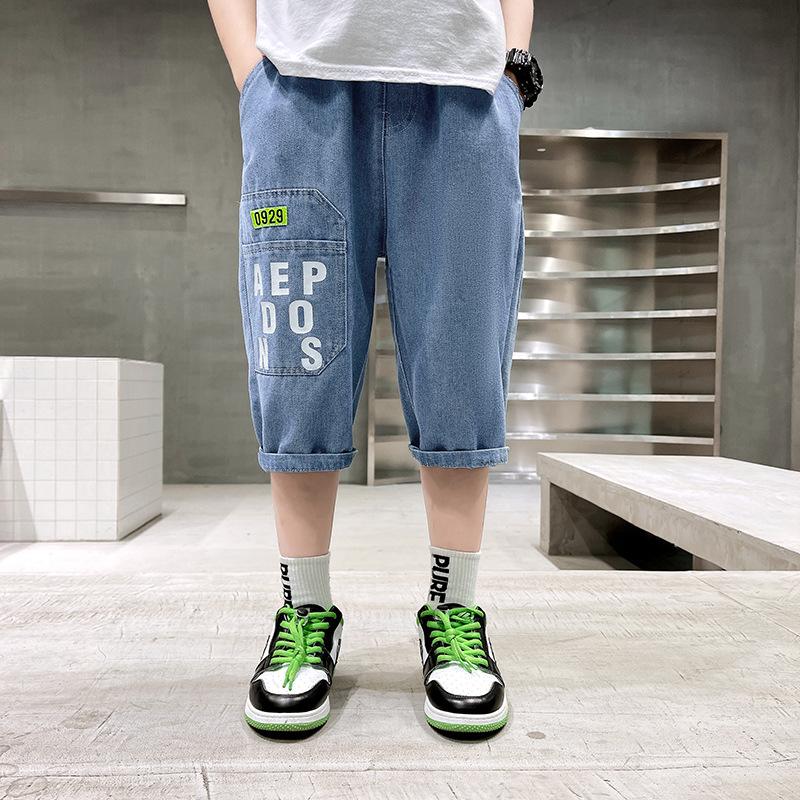 Summer Teenage Boys Denim Shorts 4-10 Years Summer Fashion Letter Printed Soft Trousers for Kids Children Casual Pants