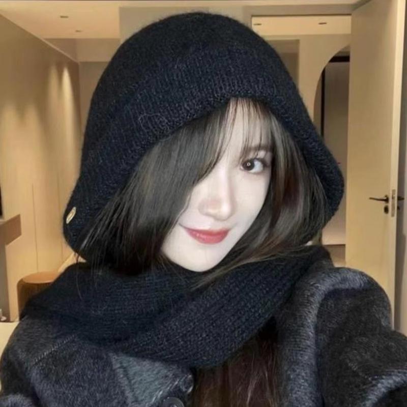 Winter New Women's Solid Color Knitt Hat Scarf One-piece Balaclava Hat,Thickened Warm and Cold Proof Suitable for Outdoor,skiing