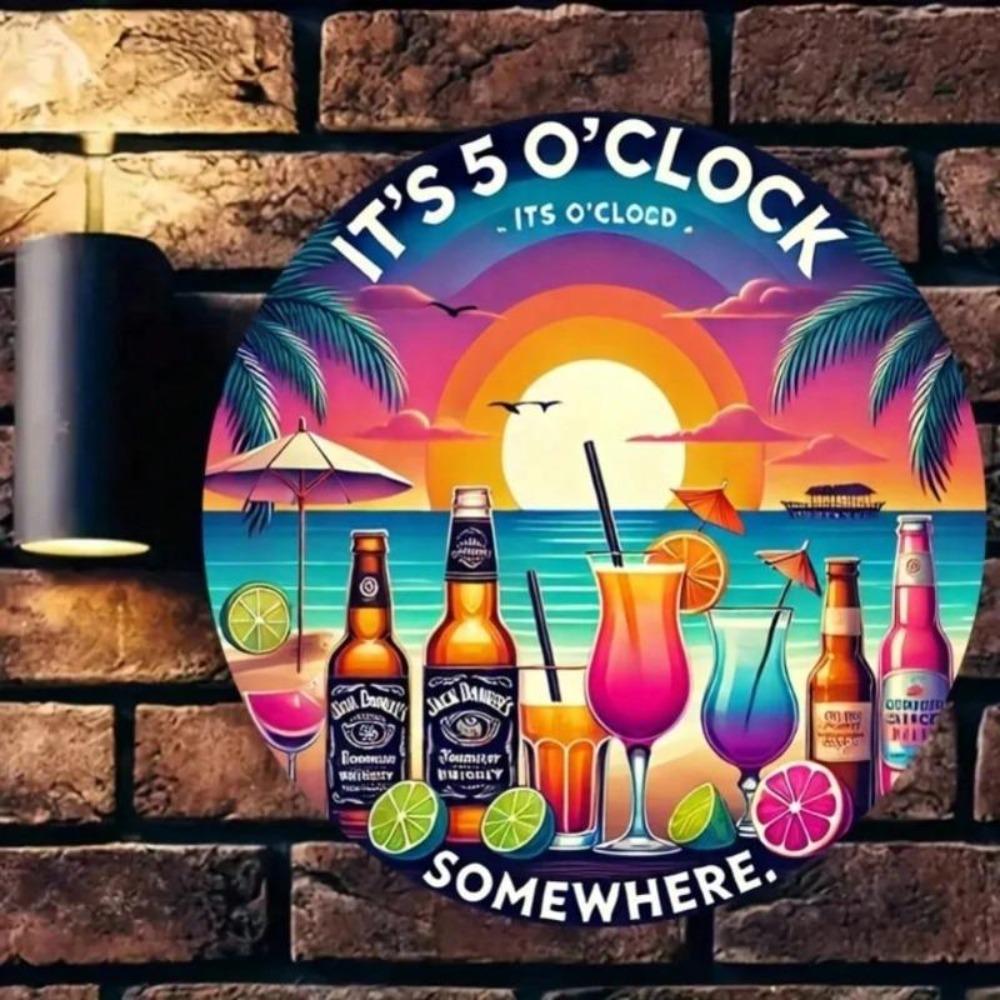 Vibrant Tropical Beach Bar Metal Art Sunset Cocktail Palm Tree Wall Decor for Pub BBQ Shop