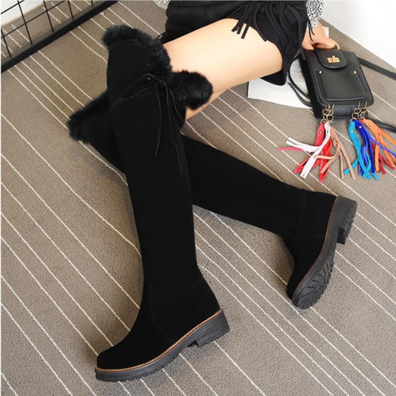 Warm Snow Boots Women Winter Shoes Suede Knee High Boots Ladies Fashion Low Heels Warm Fur Plush Long Boots Female