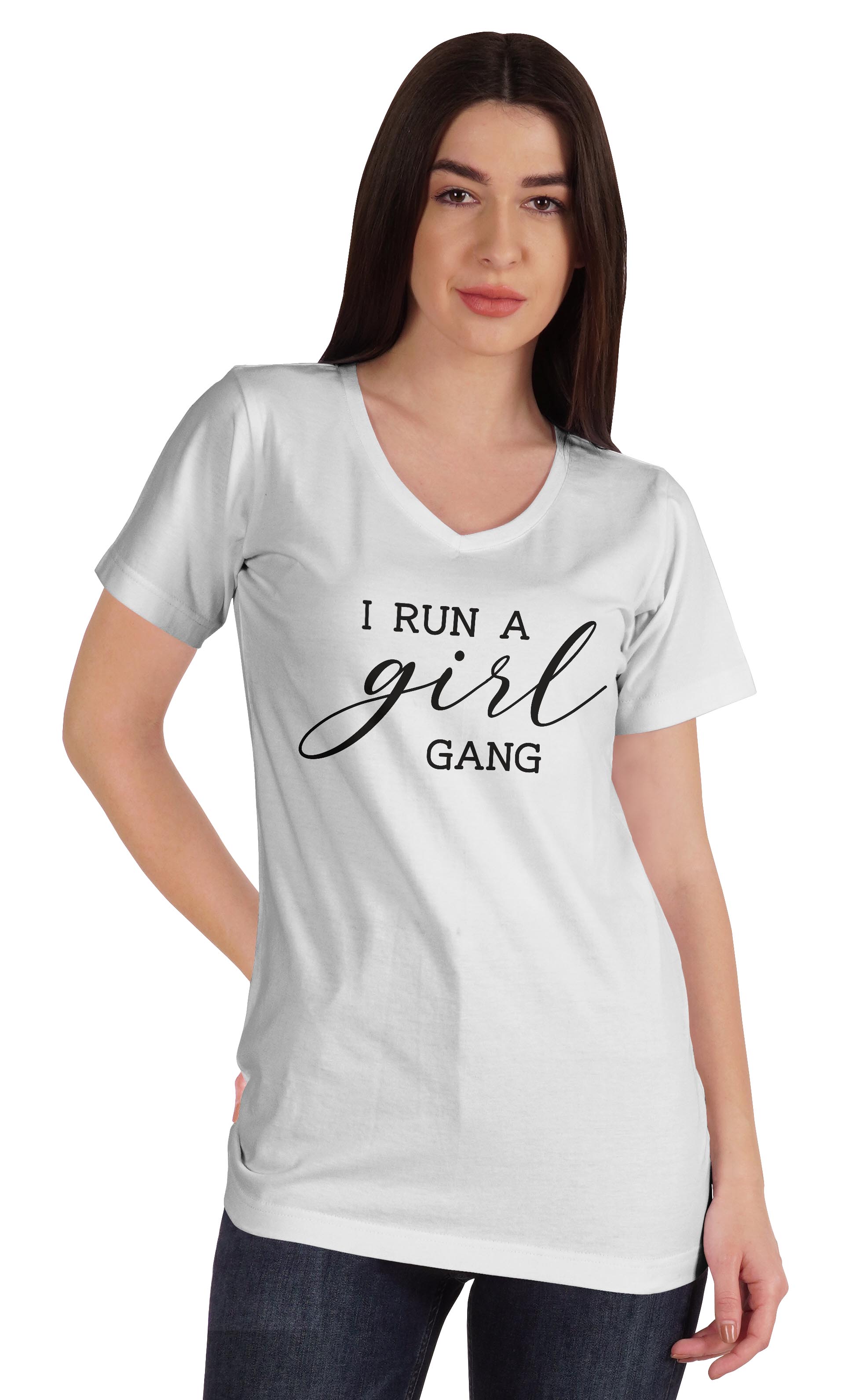

Inkmeso Футболка з графічним малюнком I Run A Girl Gang з V-подібним вирізом Mommy Life Mother s Cotton XXL білий