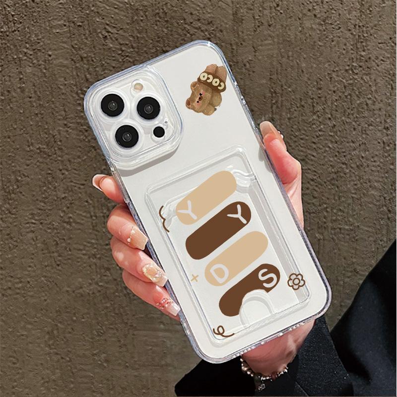 Card Slot Holder Silicone Wallet Pocket Case For Samsung A54 A24 Infinix Note 30 Xiaomi Redmi Note 14 13 12 iPhone 13 14 16 Cover Clear Phone Bumper