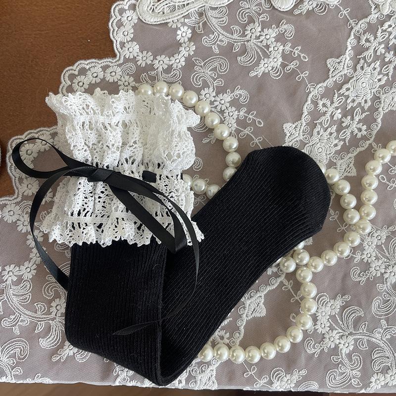 1 Pair Sweet Lace Bow Ribbon Kids Girl Sock Elegant Fashion Princess Ruffle Sock for Children Spring Summer Soft Cotton Sock