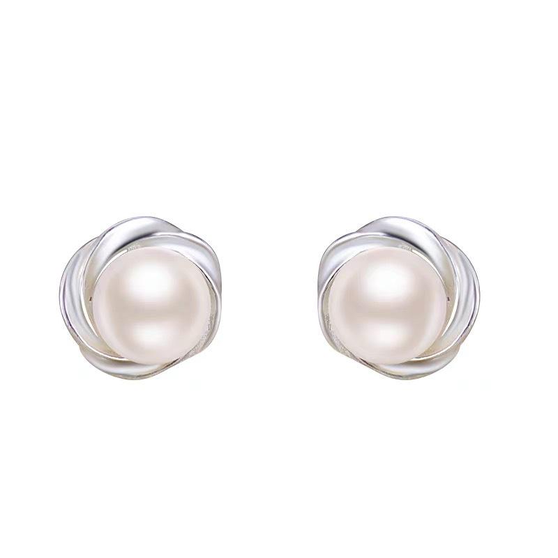 S999 Sterling Silver Freshwater Pearl Stud Earrings for Women: Elegant Screw Back Design
