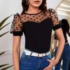 Spring and Summer Women's Mesh Polka Dot Stitching Collage Comfortable Casual Crew Neck Short-sleeve T-shirt