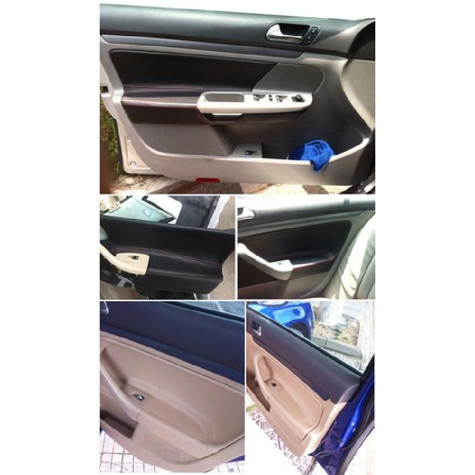 4x Black Red Line Leather Door Armrest Panels Cover For VW Jetta Golf MK5 05-10