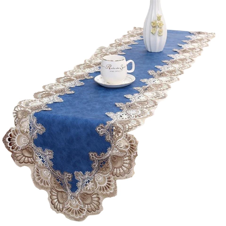 Lett Luksuriøst Bordflagg Blonder Julepynt Hjem TV-skap Duk Støvdeksel Vanntett Oljebestandig Spisebordflagg