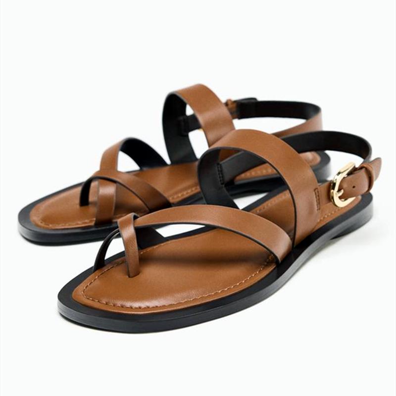 Luxury Flat Women Sandals Fashion Metal Buckle Ankle Strap Desiger Sandals Shoes Woman Beach Shoes Flip Flops Shoes For Women