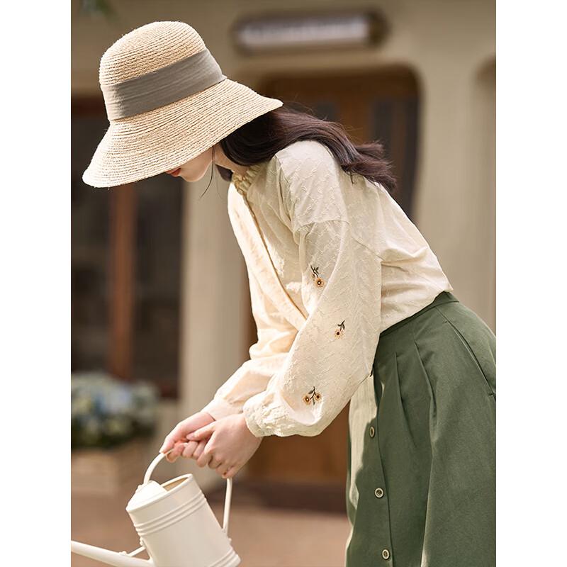 Bluză din Bumbac Brodată cu Guler Înalt Inman