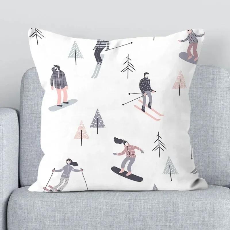 

Ski Resort Ski Props Printed Decoration Office Decoration Cushion Cover Home Pillowcase Square,(7) 66x66cm