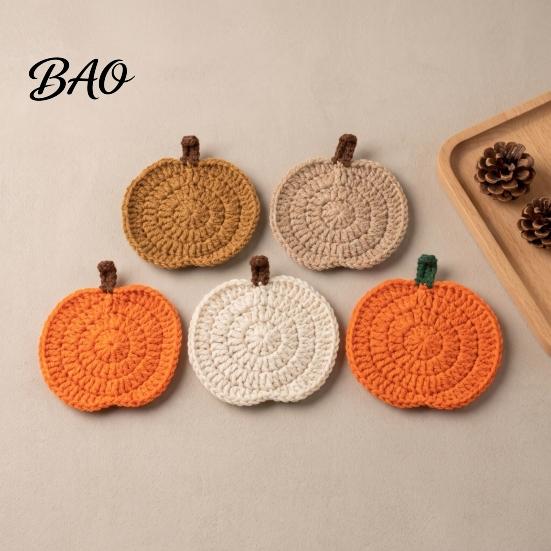 Durable Polyester Coasters Handmade Crochet Pumpkin Coasters, Soft Coffee Mats, Gift for Housewarming Autumn Themed Farmhouse Dining Accessories