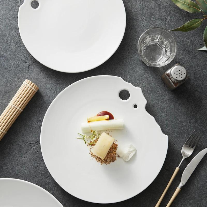 Western Food Steak Plate Restaurant Ceramic Tableware Creative Hotel Cold Dish Pan White Artistic Conception Shallowdish