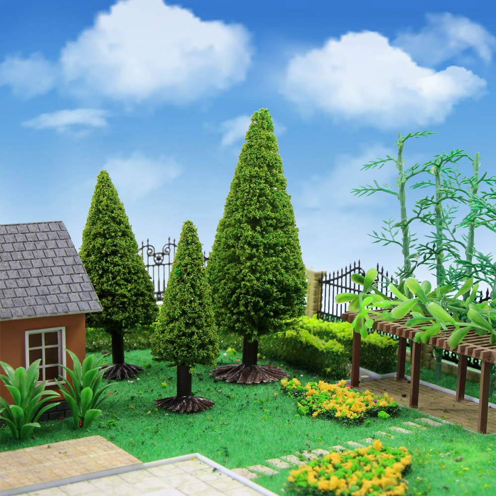 Scenery Collection Tree Model Tree 6-10cm 3 Size Mix 15 Trees + 8 Cow Models for 187 HO Gauge Landscape Miniature Garden Railway Model Building Model