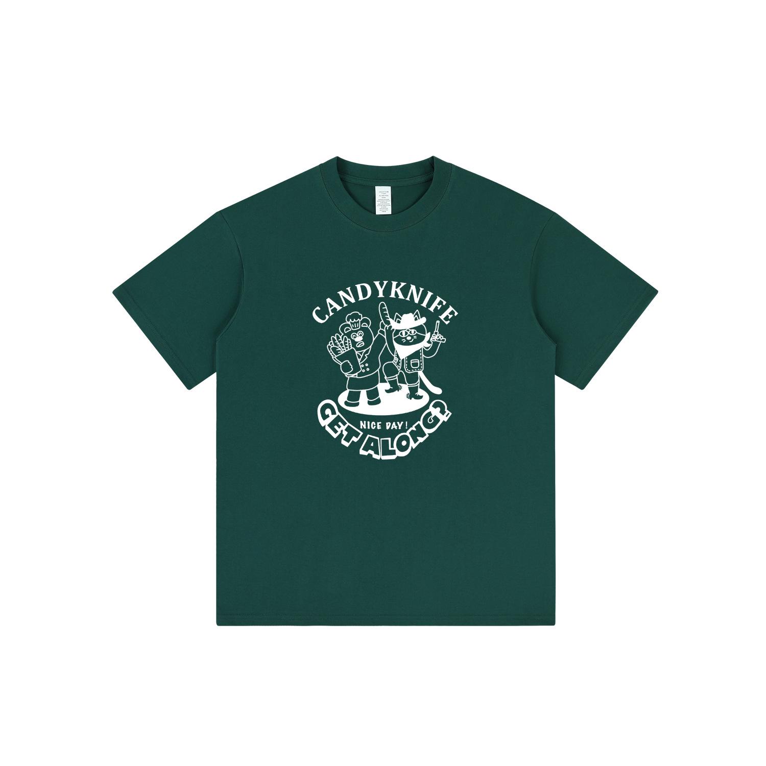 

Trendy Cartoon Print Short-sleeve Loose Round Neck T-shirt for Couples Small оливковое зеленый