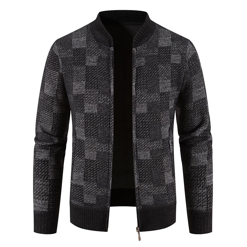

Осень и зима новый мужской флисовый вязаный кардиган модная куртка с бейсбольным воротником мужская повседневная клетчатая куртка-свитер M