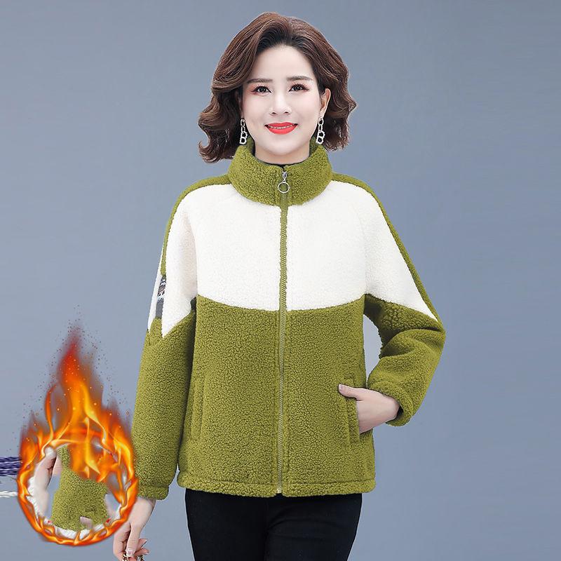 Stilvoller, verdickter Woll-Baumwollmantel mit Fleecefutter für ältere Frauen mittleren Alters, warme Baumwolljacke im Herbst und Winter, Rundhalsausschnitt