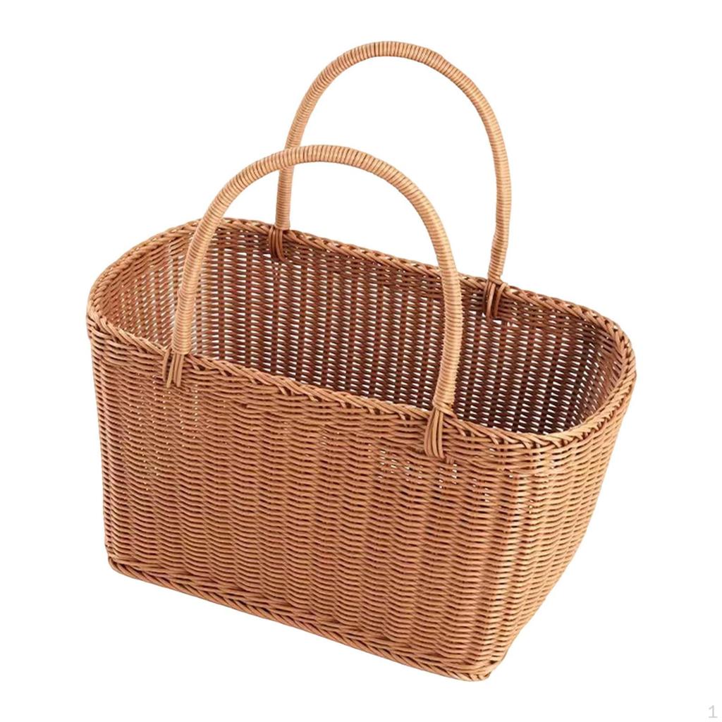 Hand Woven Basket Imitation Rattan Reusable Home Use Empty Picnic with Double Handles for
