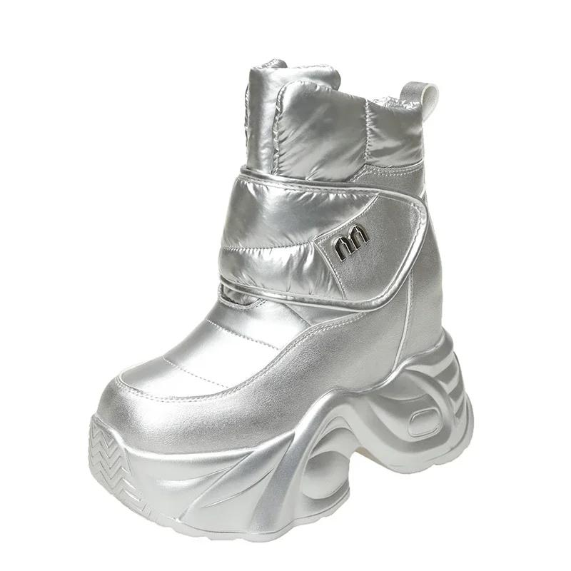 

Модные 13 см Зимние Женские Пуховые Снежные Сапоги Сохраняют Тепло Массивные Короткие Сапоги 2025 Уличные Плюшевые До середины икры Обувь Платформа Противоскользящие Кроссовки 36 серебряный