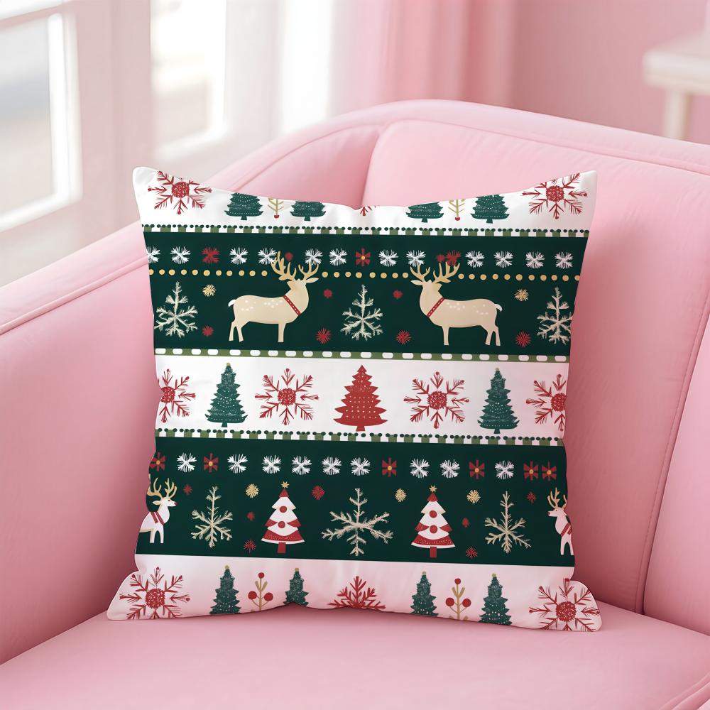 Cchristmas Illustration Cushion Cover Pillowcase Short Plush Invisible Zipper Room Sofa Cushion Cover