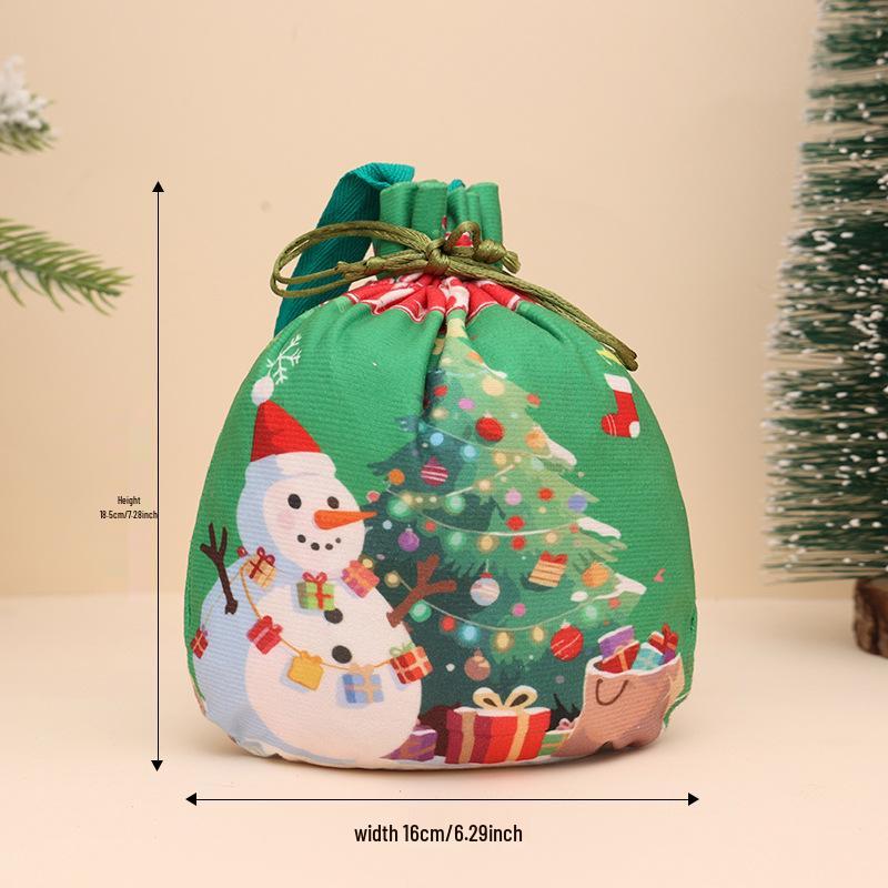Christmas Apple Flannel Drawstring Gift Bag with Bowknot for Children's Candy