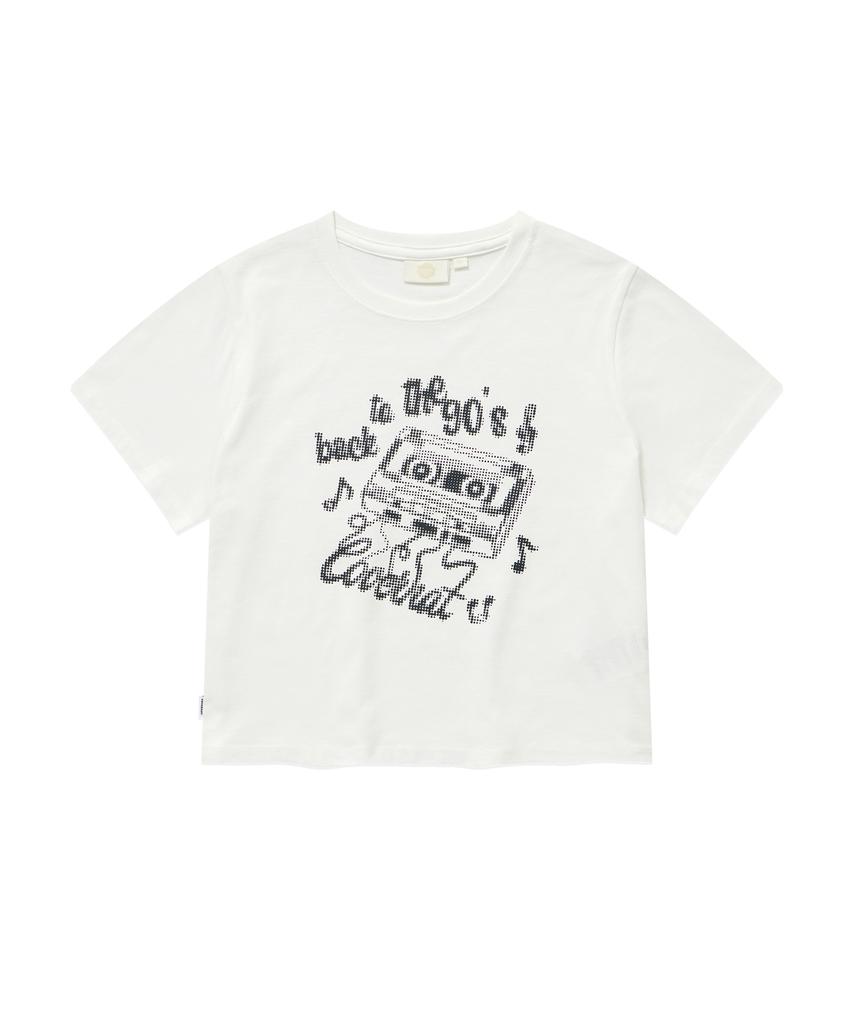 COVERNAT WOMAN Crop Fit Cassette Graphic T-Shirt Off White