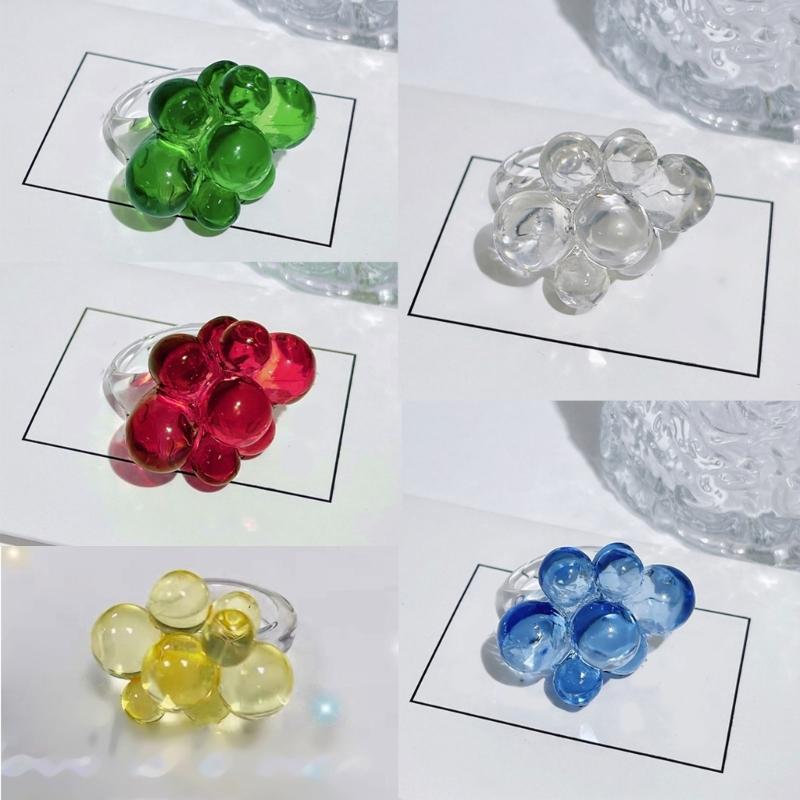Exaggerated Acrylic Rings with Beads Dating Jewelry Acrylic Texture Perfect for Adding a Touch of Color to Any Outfit
