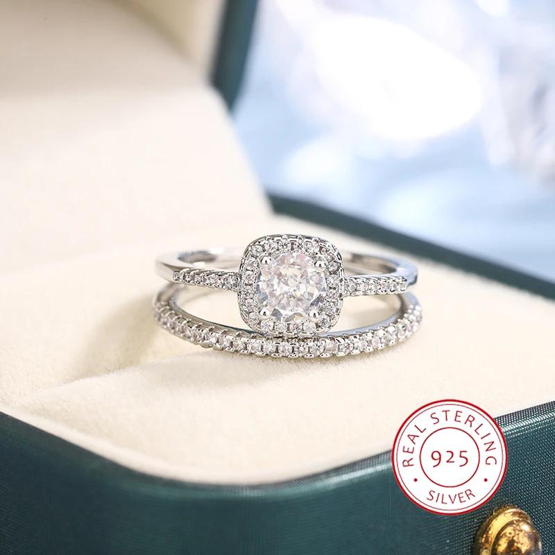 

2pcs 925 Silver Plated Wedding Ring Set Oval AAAA Zircon Jewelry Engagement Ring Wedding Set Ring Jewelry for Women 6