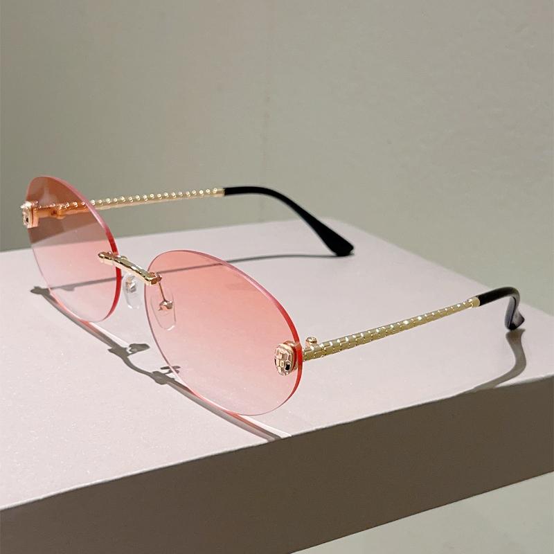 Vintage Oval Sunglasses Men New Fashion Rimless Gradient Shades Women Trendy Luxury Brand Design Decor Sun Glasses