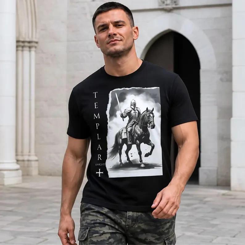 Templar Knight T-Shirt Horseback, Crusader Knight Shirt, Knights Templar Tee XXL
