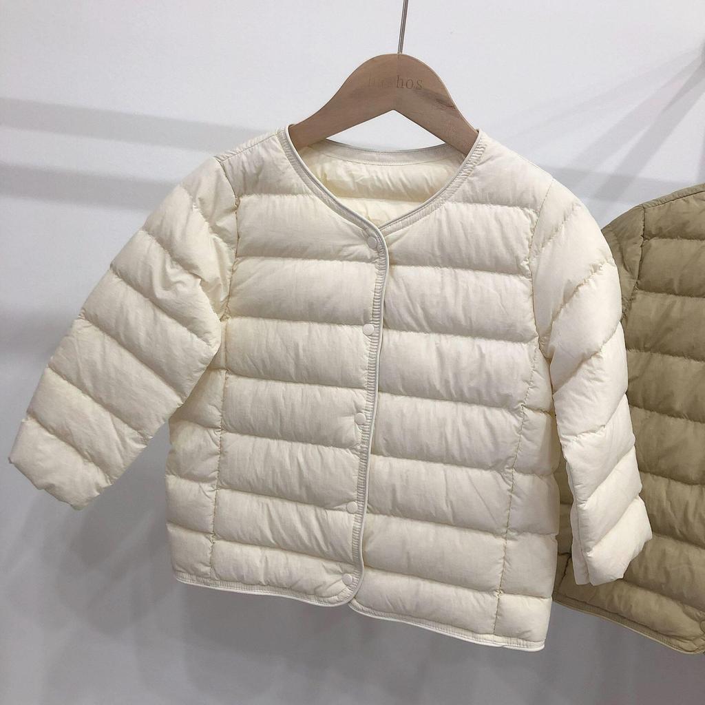 Ultra-light 90 White Duck Down Jacket, Round Neck, Lightweight, for Middle and Older Boys & Girls - Essential Warm School Uniform Layer.
