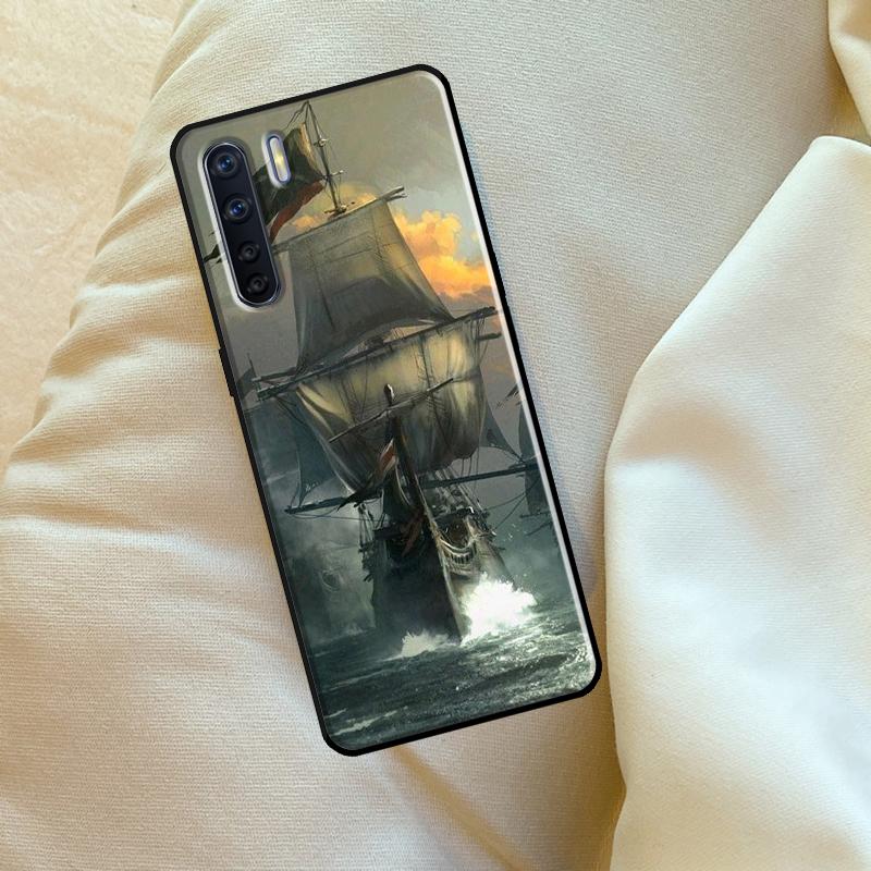 Sailing Pirate Ship Boat Case For Oppo A96 A76 A16 A18 A38 A58 A78 A98 A74 A94 A54 A80 A60 A40 A15 A17 A57 A5 A6 Pro
