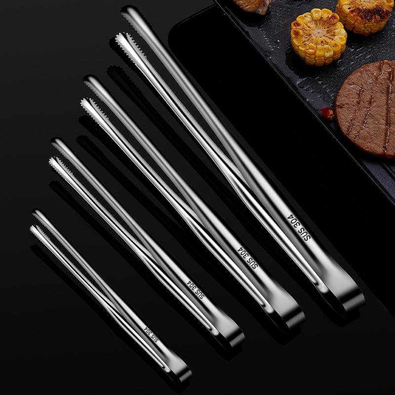 Stainless Steel 304 Kitchen Tongs for Serving Food - Ideal for Ice, Fruit, Bread, Frying, BBQ, and Grilling.