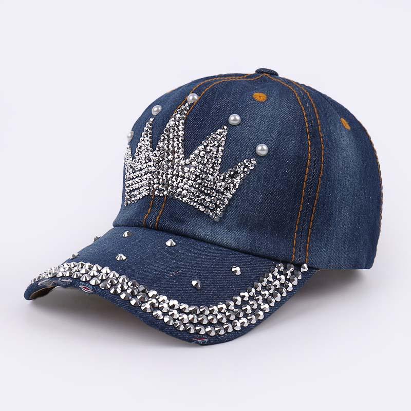 Damen Strass Denim Baseballkappe - Paris Schriftzug Sonnenhut