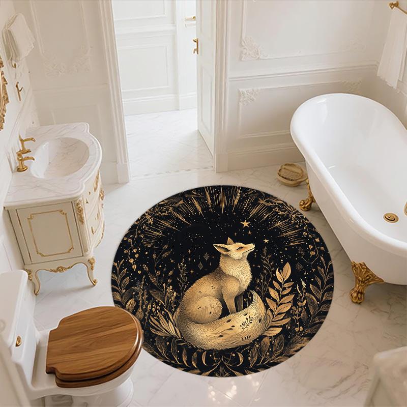 Glowing Fox,Round Area Rug,Carpet Rug for Living Room Bedroom Sofa Playroom Decor,Non-slip Floor Mat