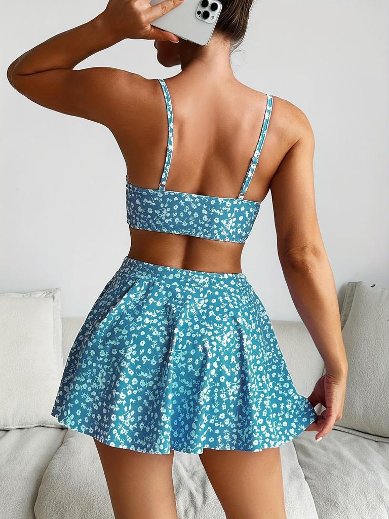 European & American Print Style Three-Piece Bikini Swimsuit Set for Women - 2026 Trend