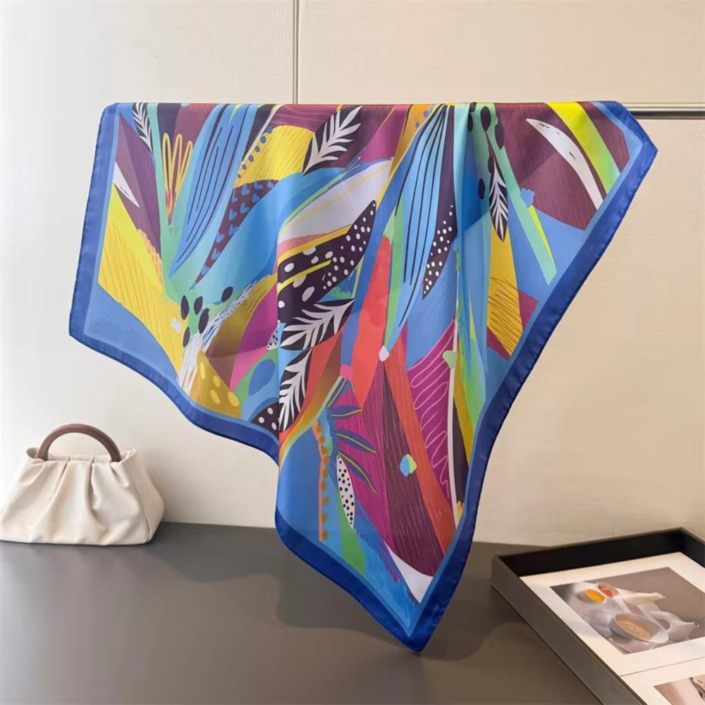 Printed Design Printed Square Scarf Lightweight Women Head Scarf Fashion Neckerchief Beach Wear Blue