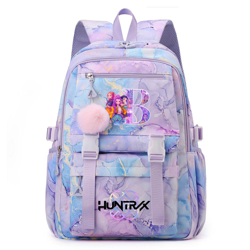 Cute Cartoon 26 English Letters Printed Backpack Schoolbag for Teenager Student Girl Boy Bookbag Large Capacity Waterproof Travel Bag Mochila