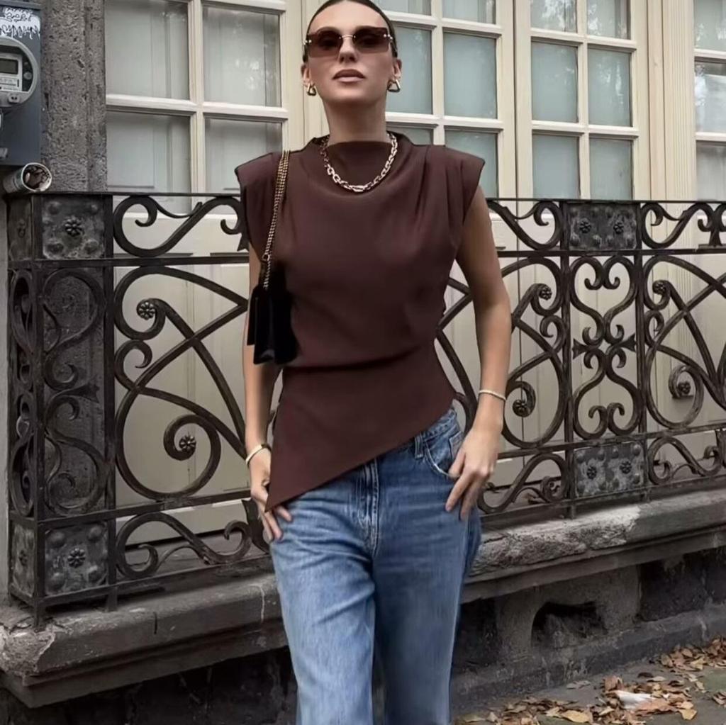 Nový evropský a americký módní jednoduchý plisovaný dekorativní top bez ramen