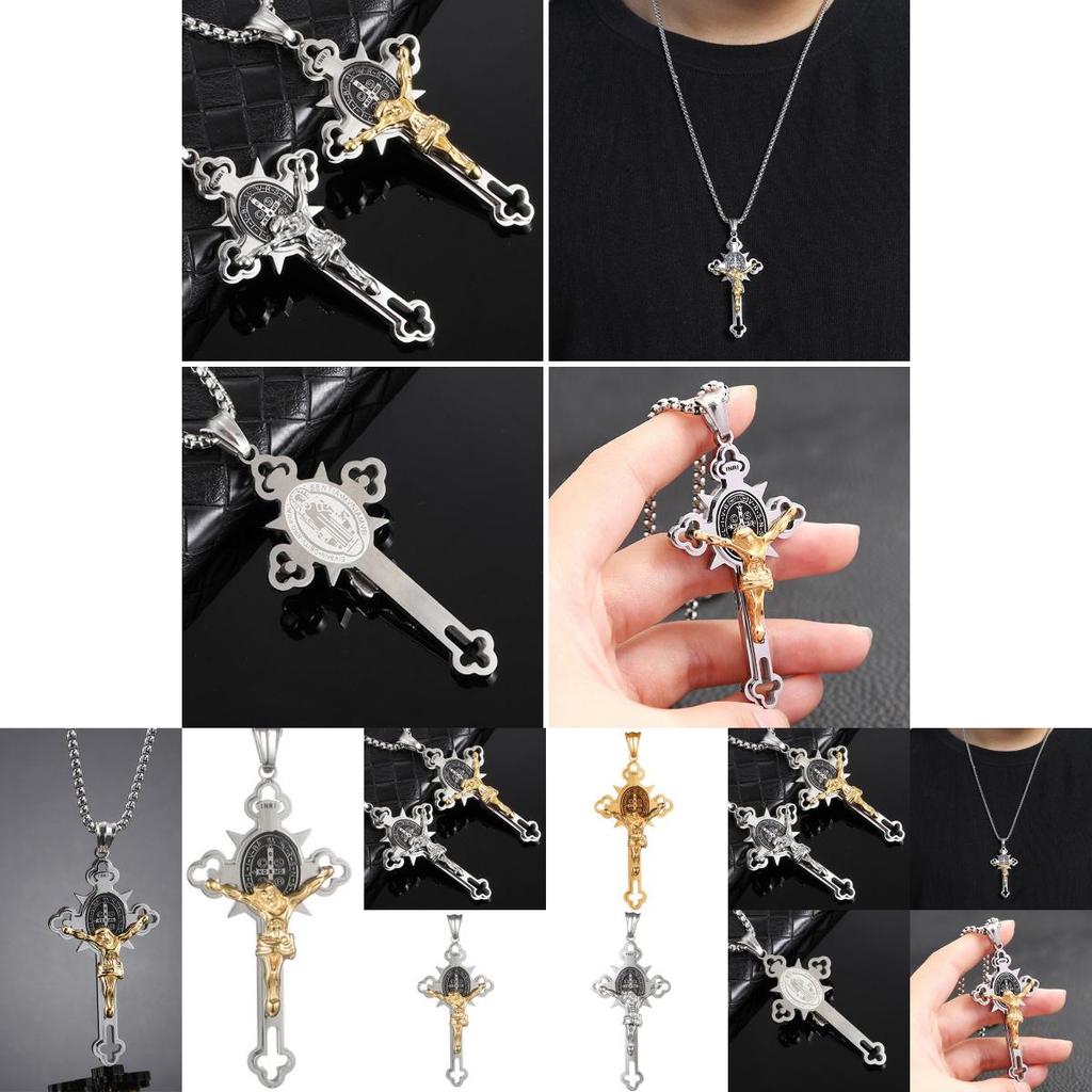 Pandantiv Colier Cruce din Oțel Inoxidabil Vintage cu Lanț