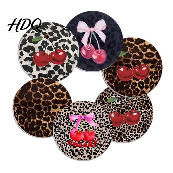 Heat-insulating Car Mat 6PCS Coasters Leopard Print Decorative Round Coaster Heat-Insulating Stain-Proof