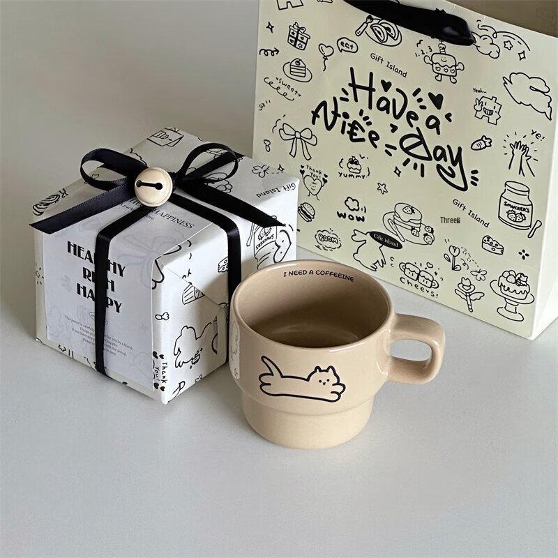 Cute Cat Ceramic Mug with Coaster