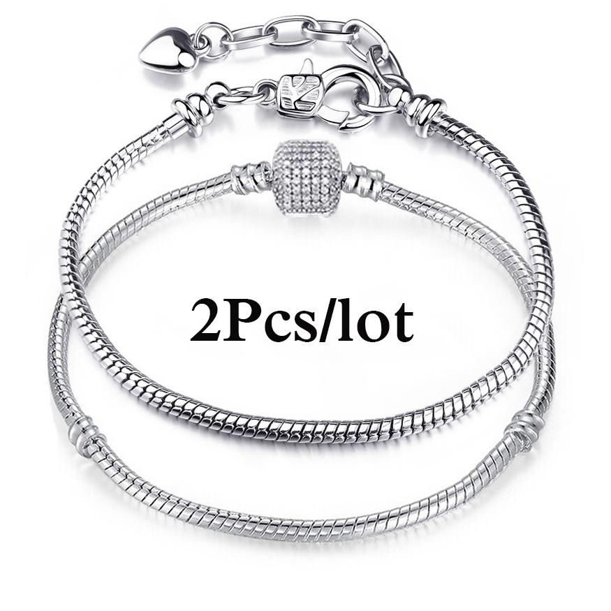 2 Stück/Los Sonderangebot 3mm Silberfarbene Schlangenkette Charm-Armband Für Damen Herren Passend für DIY-Armbänder Schmuck Geschenk