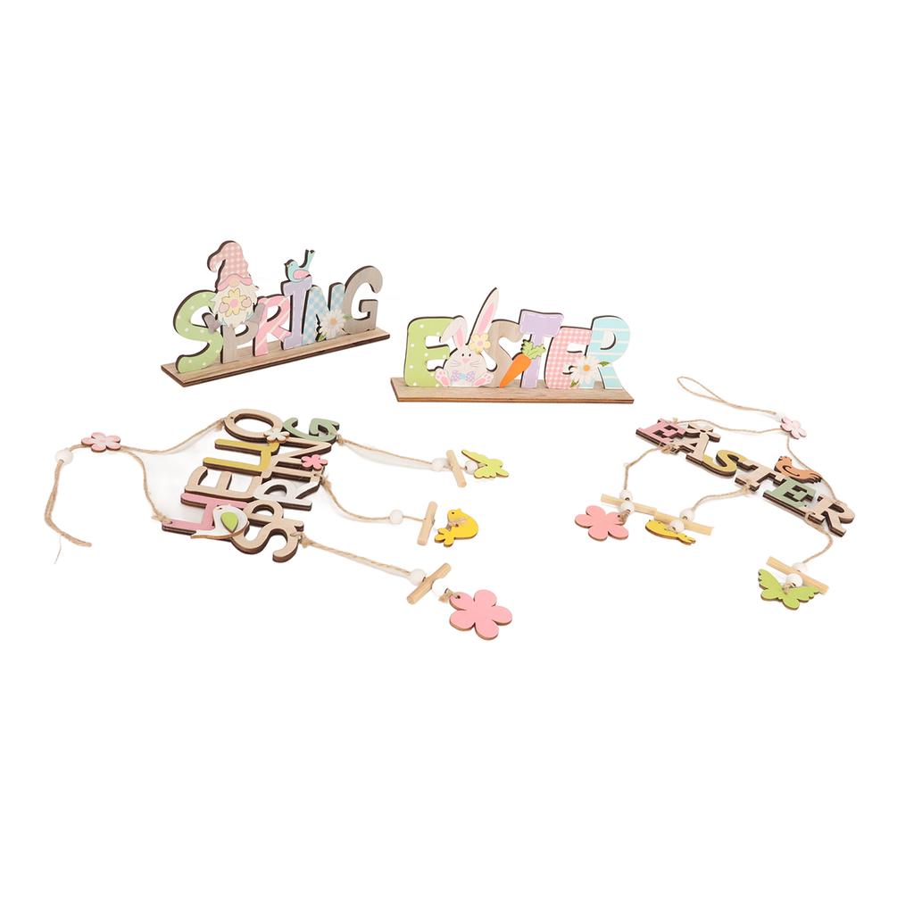 4PCS Easter Wooden Hanging Decorations Rustic Style for Easter Spring Holiday Home Coffee Shop Bakery Farmhouse Window
