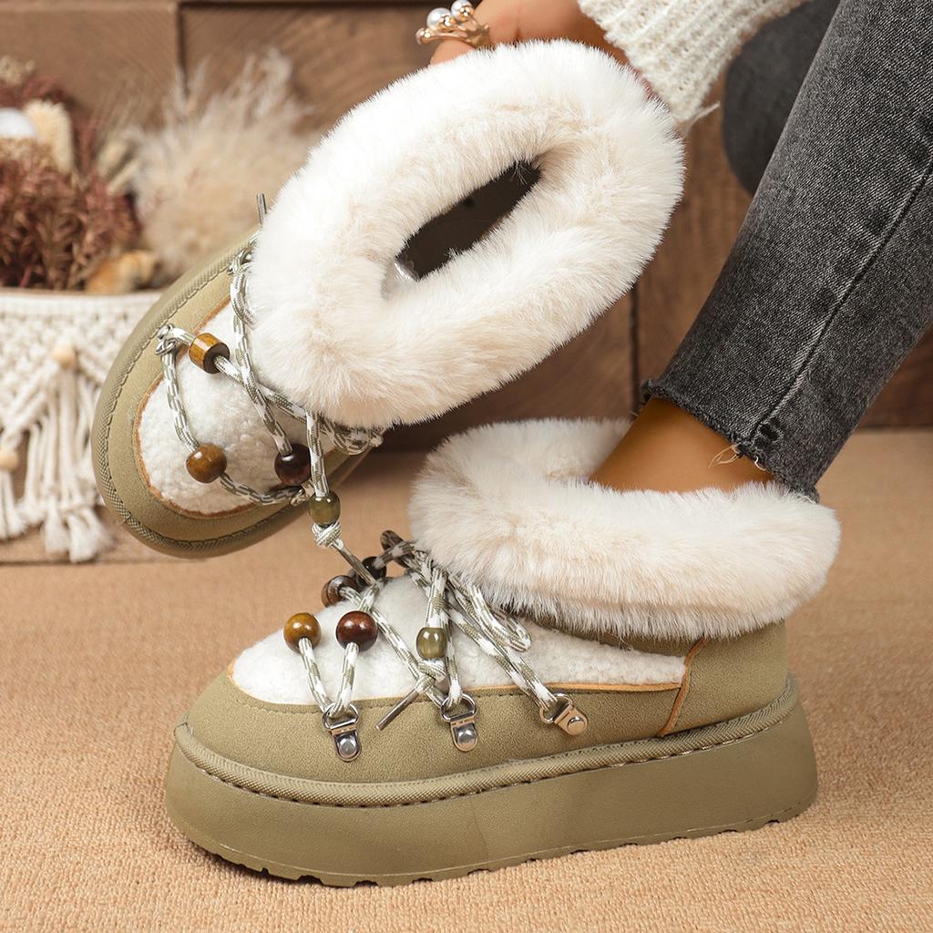Fashion 2025 New Women Boots Round Toe Outdoor Thick Bottom Shoes for Women Fashion Cross Strap Decoration Short Plush Snow Boots Women
